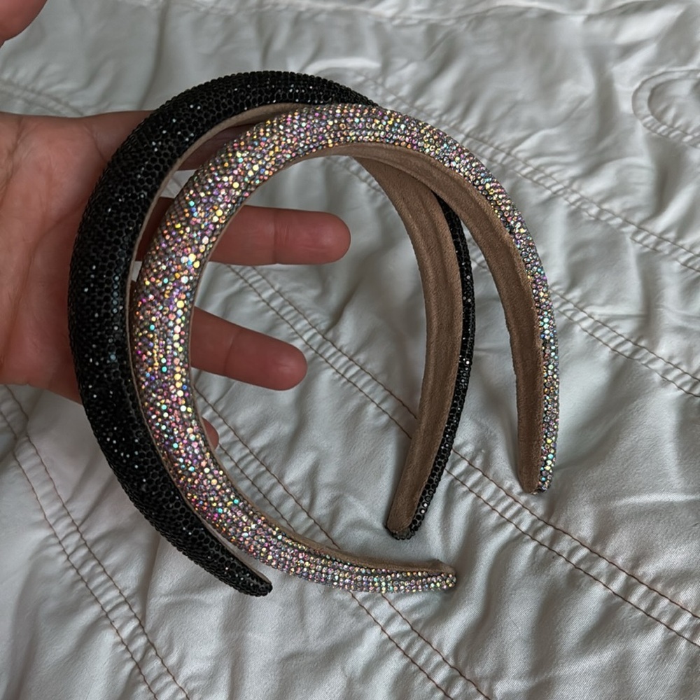 2pcs Rhinestone Headbands Women Sparkly Bling Headbands Black and Multicolor - Picture 11 of 13